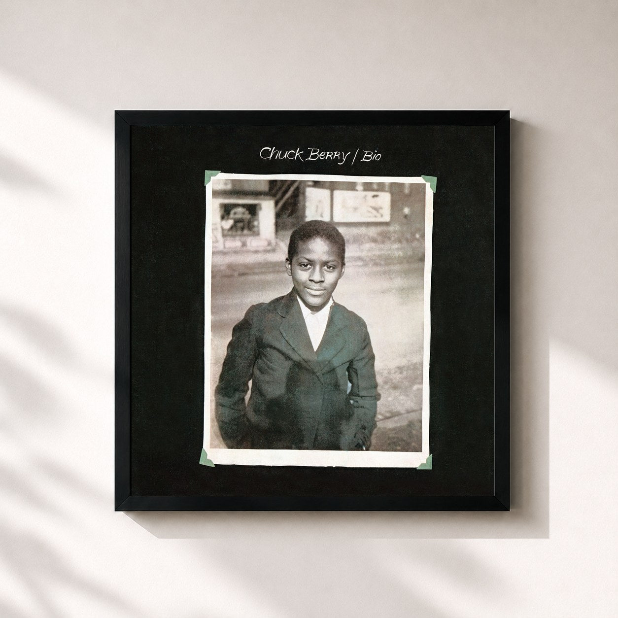 #noir Tableau carré de l'album Bio de Chuck Berry, cadre noir 32x32 cm