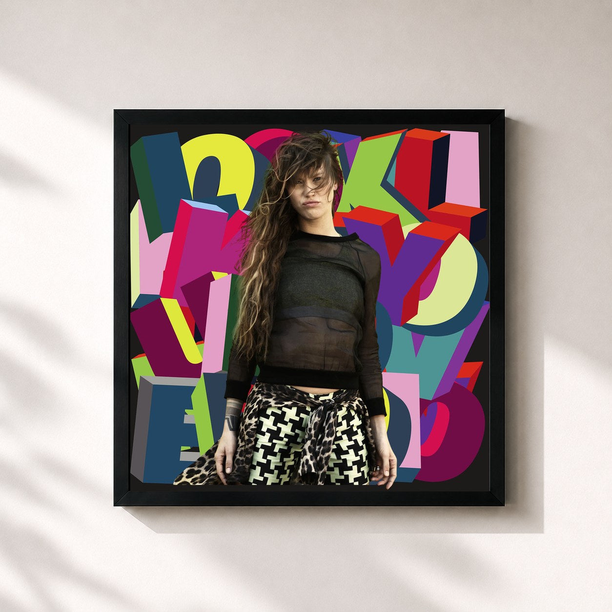 #noir Tableau carré de l'album Look Like You Love It de Elliphant, cadre noir 32x32 cm