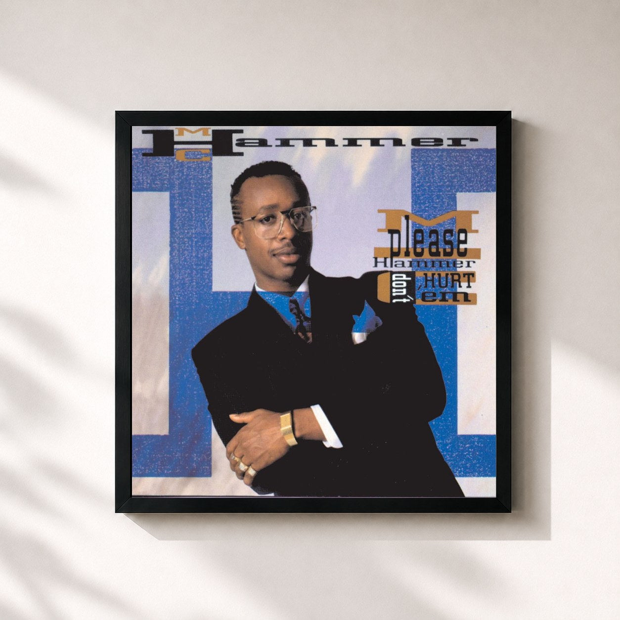 #noir Tableau carré de l'album Please Hammer Don't Hurt 'Em de MC Hammer, cadre noir 32x32 cm
