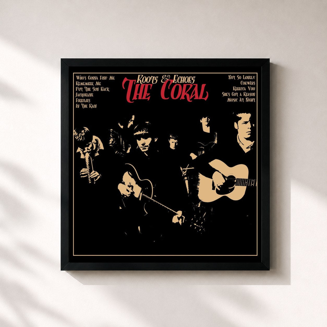 #noir Tableau carré de l'album Roots and Echoes de The Coral, cadre noir 32x32 cm