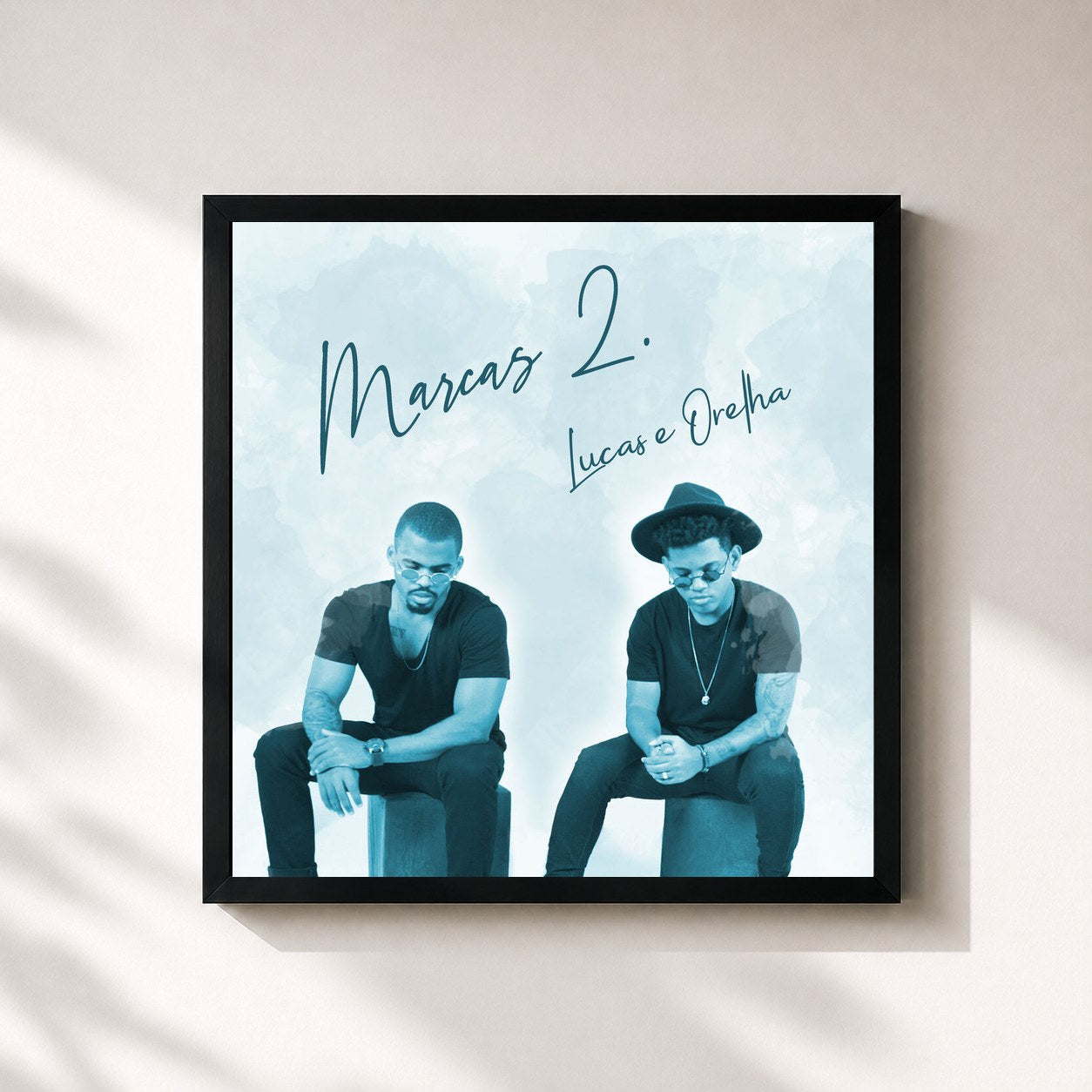#noir Tableau carré de l'album Marcas 2 de Lucas e Orelha, cadre noir 32x32 cm
