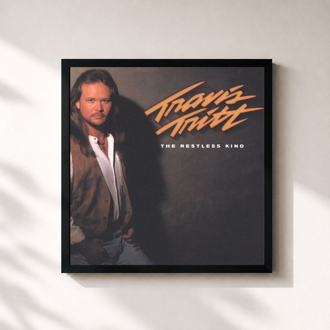#noir Tableau carré de l'album The Restless Kind de Travis Tritt, cadre noir 32x32 cm