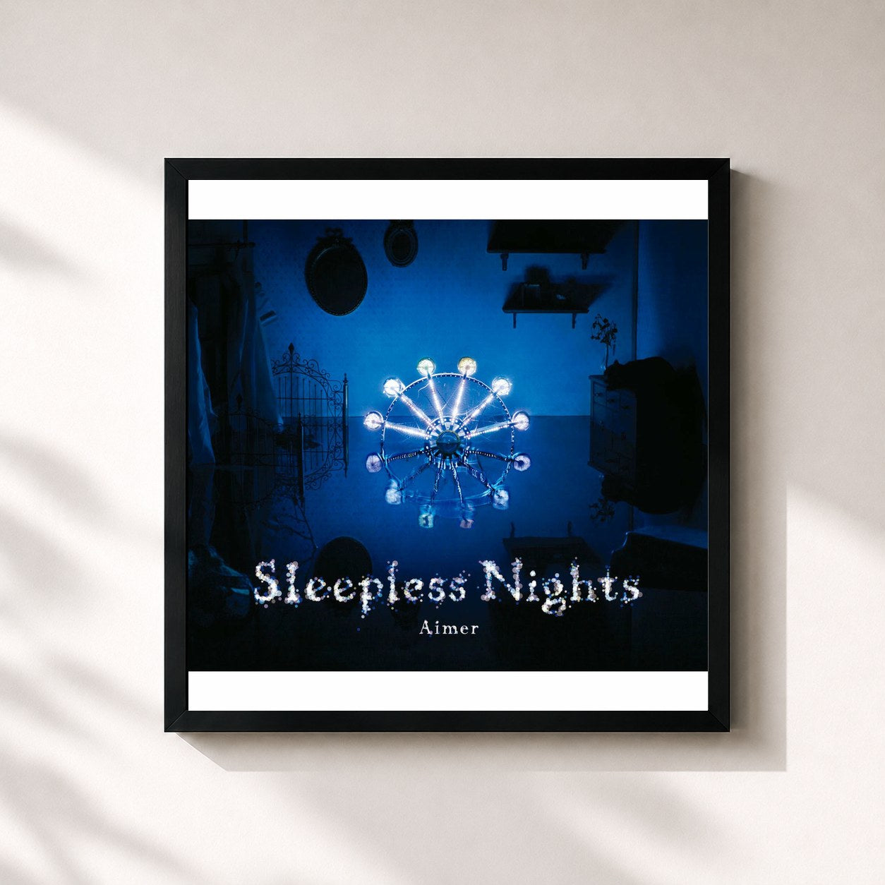 #noir Tableau carré de l'album Sleepless Nights de Aimer, cadre noir 32x32 cm