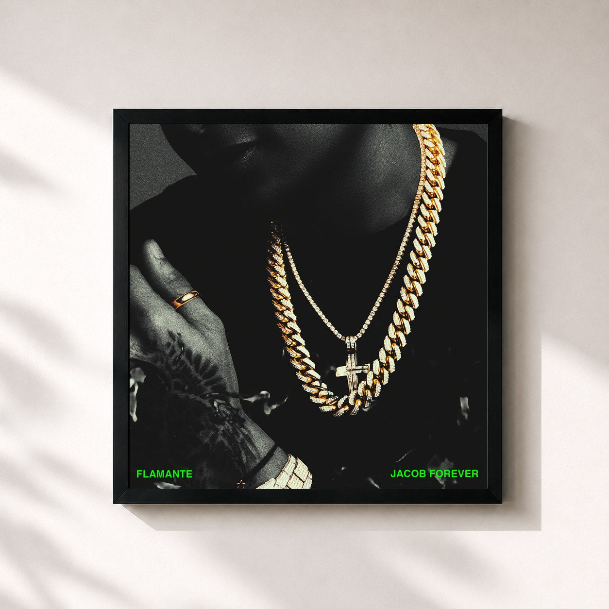 #noir Tableau carré de l'album Flamante de Jacob Forever, cadre noir 32x32 cm