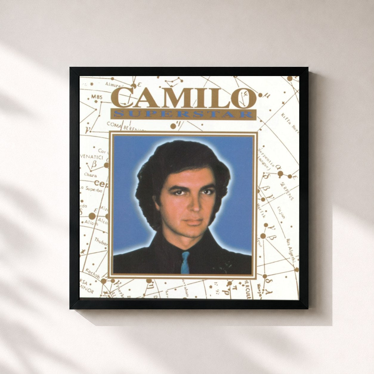 #noir Tableau carré de l'album Camilo Superstar de Camilo Sesto, cadre noir 32x32 cm