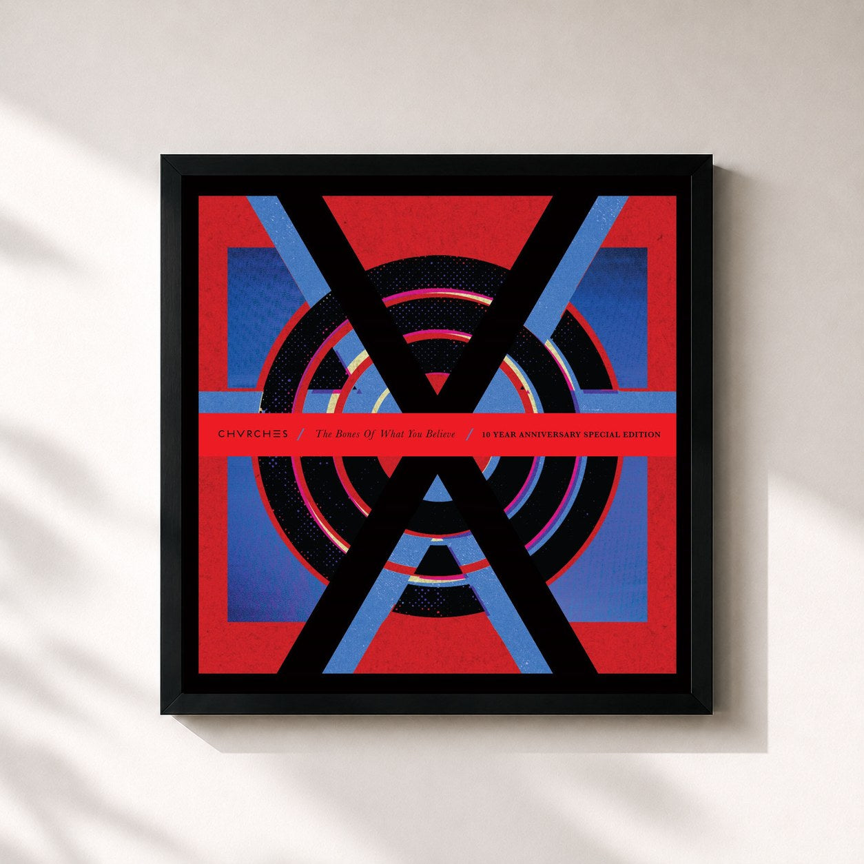 #noir Tableau carré de l'album The Bones Of What You Believe (10 Year Anniversary Special Edition) de CHVRCHES, cadre noir 32x32 cm