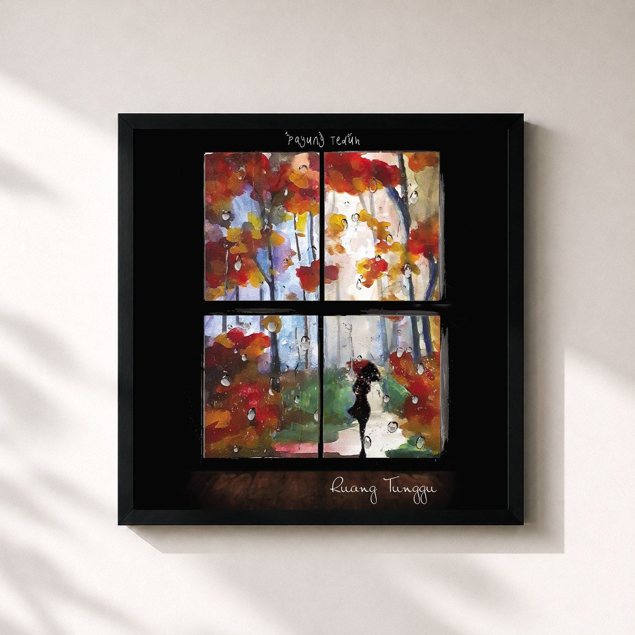 #noir Tableau carré de l'album Ruang Tunggu de Payung Teduh, cadre noir 32x32 cm