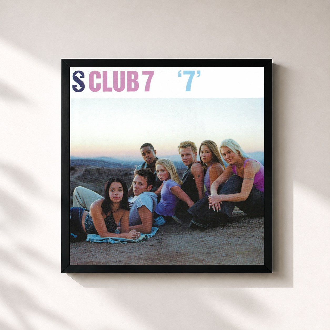 #noir Tableau carré de l'album "7" de S Club, cadre noir 32x32 cm