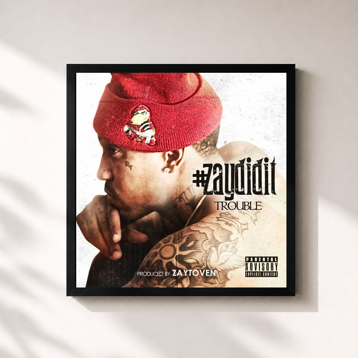 #noir Tableau carré de l'album #ZayDidIt de Trouble, cadre noir 32x32 cm