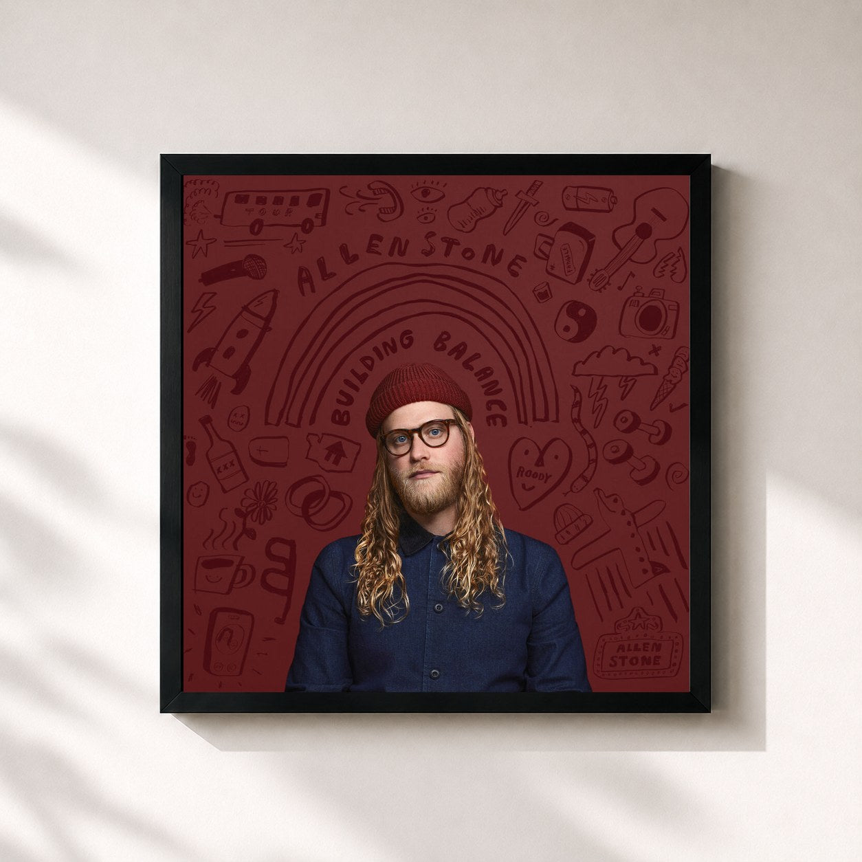 #noir Tableau carré de l'album Building Balance de Allen Stone, cadre noir 32x32 cm