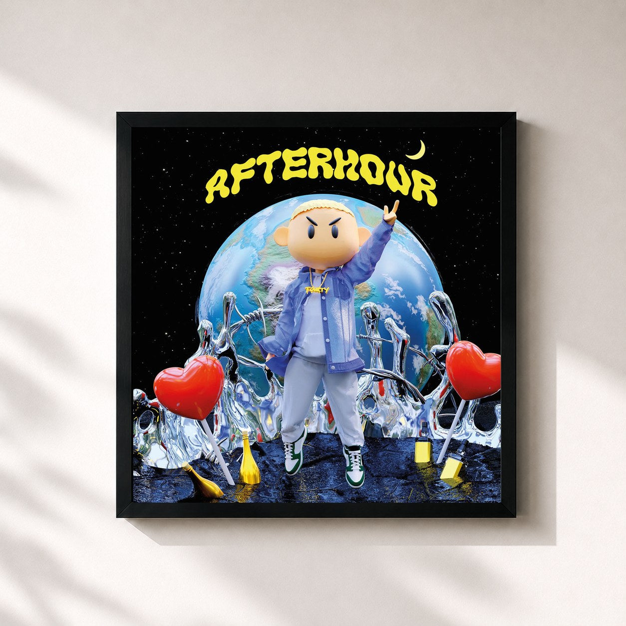 #noir Tableau carré de l'album Afterhour de Fourty, cadre noir 32x32 cm