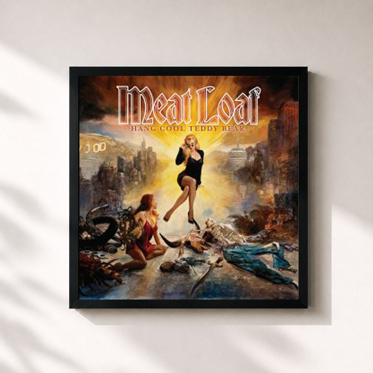 #noir Tableau carré de l'album Hang Cool Teddy Bear de Meat Loaf, cadre noir 32x32 cm
