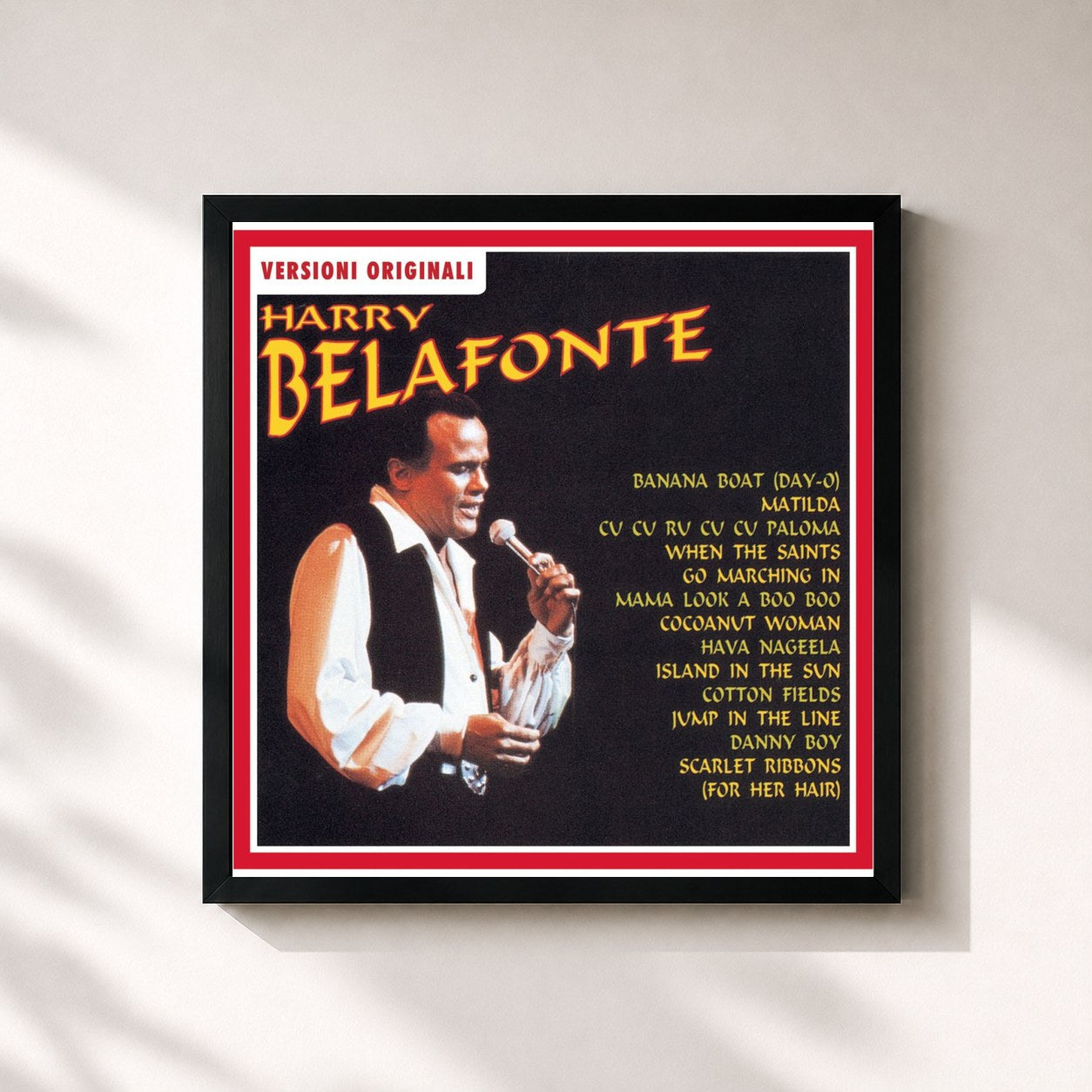 #noir Tableau carré de l'album Harry Belafonte de Harry Belafonte, cadre noir 32x32 cm