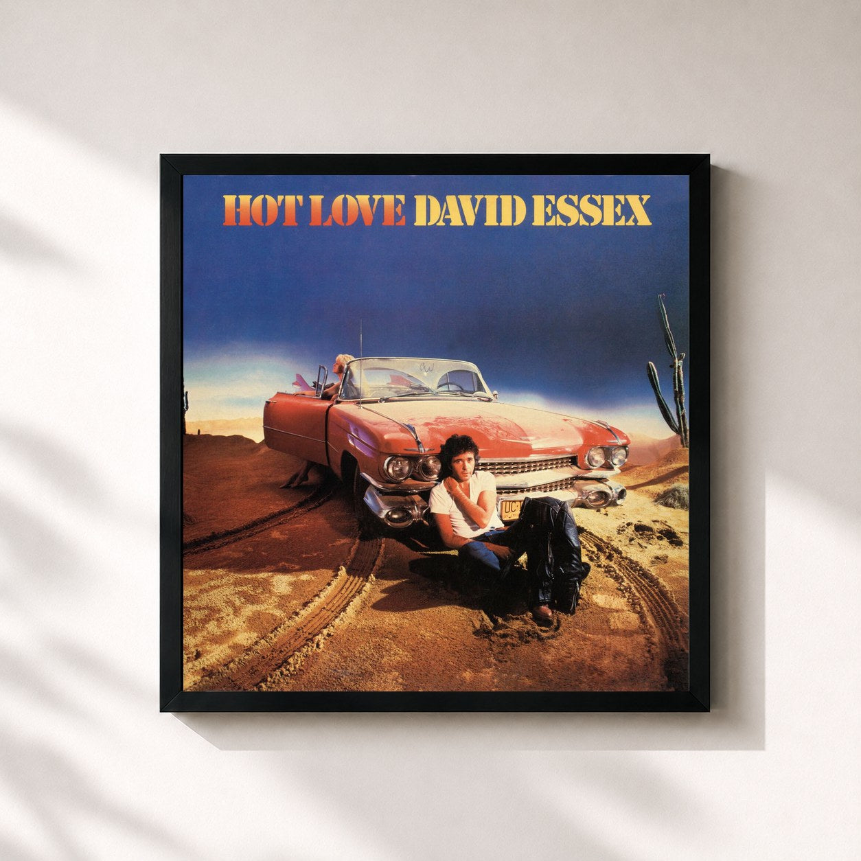 #noir Tableau carré de l'album Hot Love de David Essex, cadre noir 32x32 cm