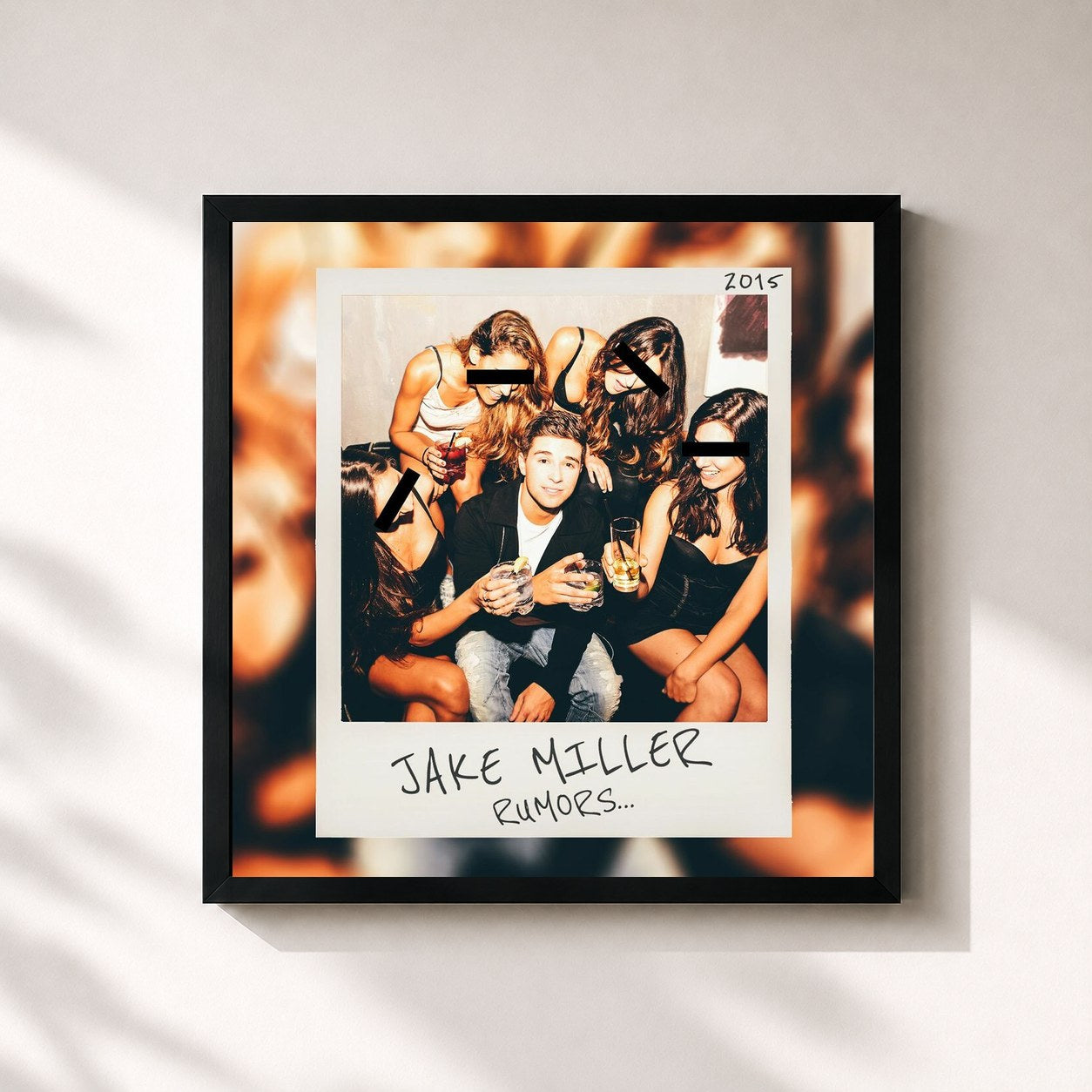 #noir Tableau carré de l'album Rumors de Jake Miller, cadre noir 32x32 cm
