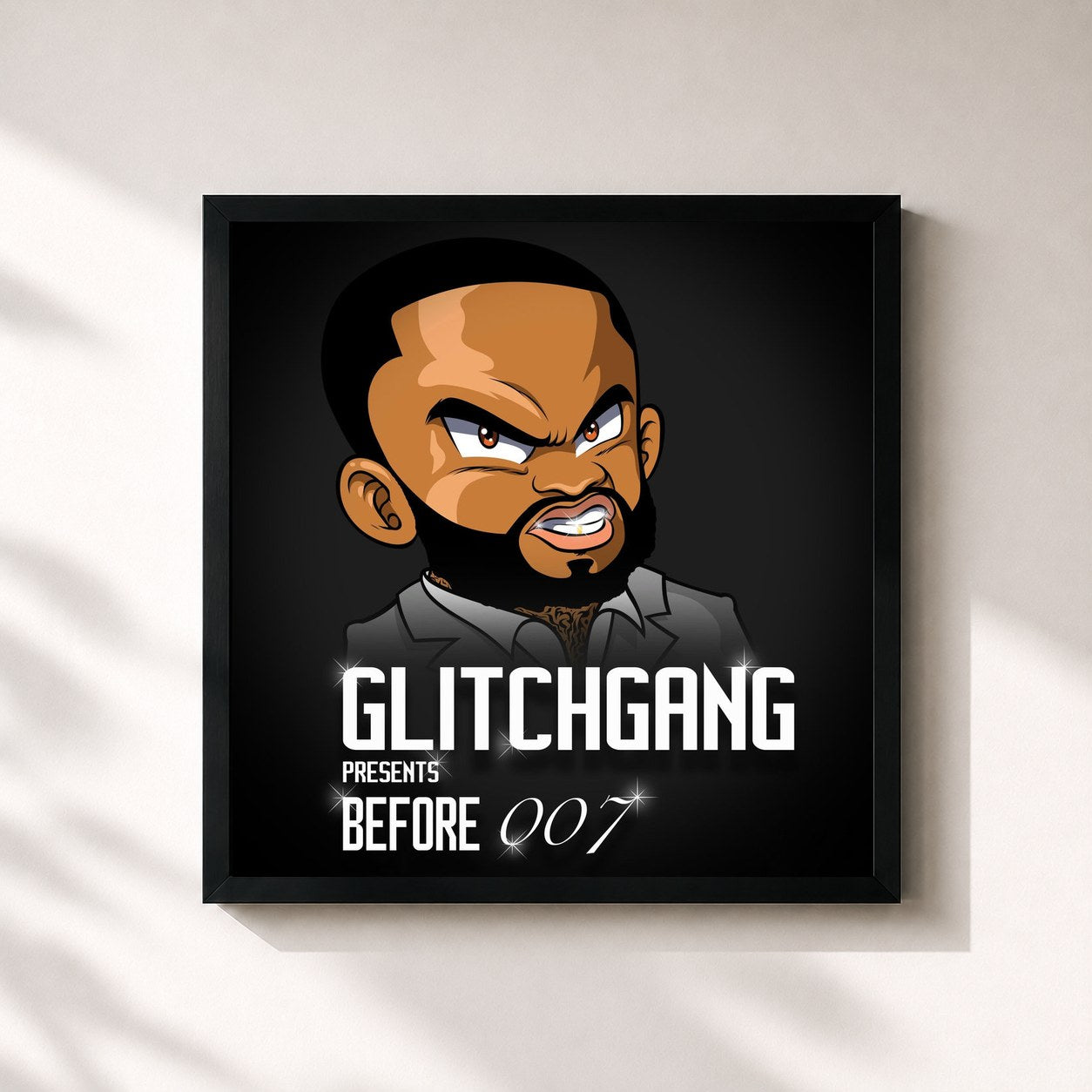 #noir Tableau carré de l'album GlitchGang Presents: Before 007 de Zack Ink, cadre noir 32x32 cm