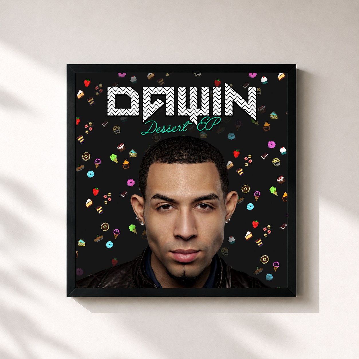#noir Tableau carré de l'album Dessert de Dawin, cadre noir 32x32 cm