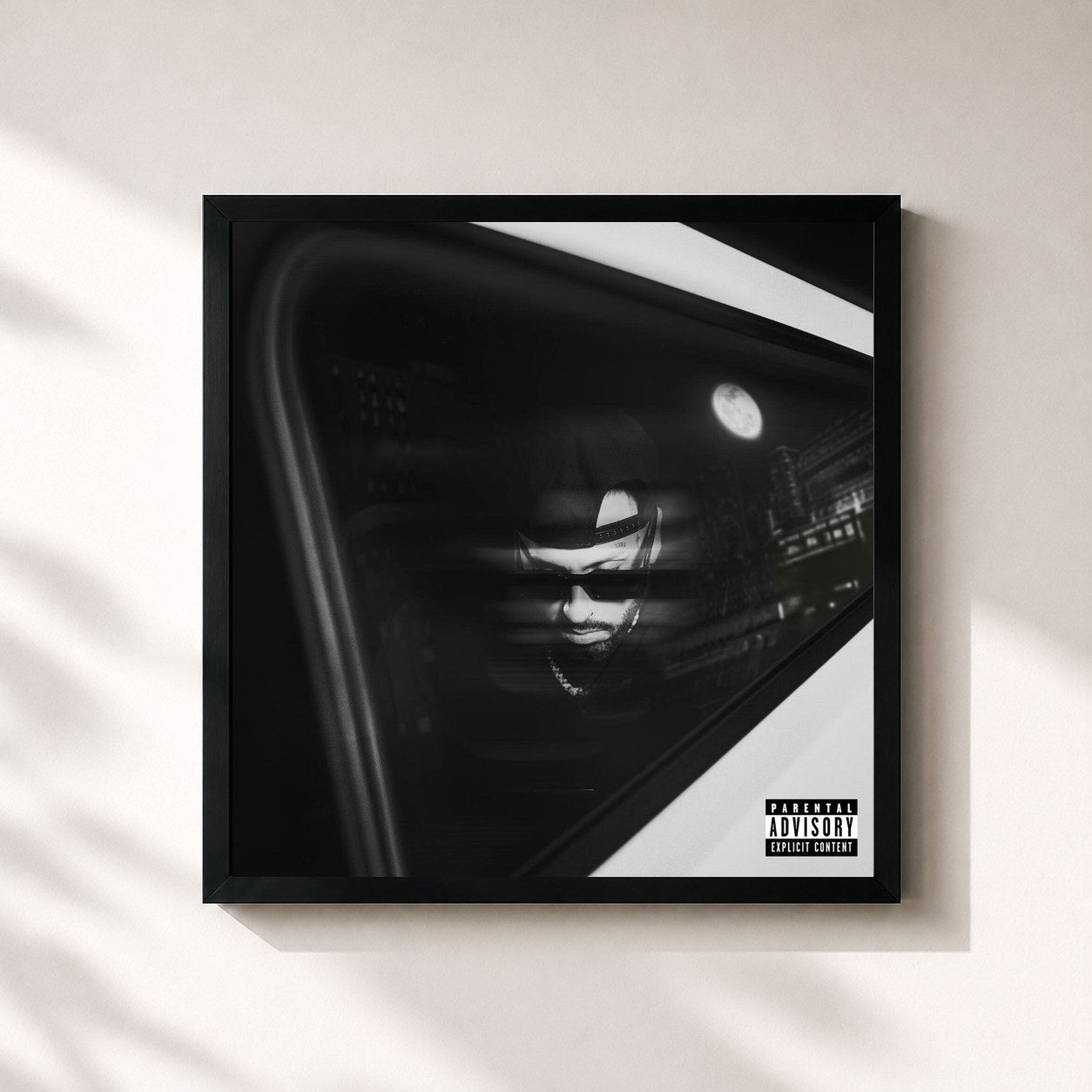 #noir Tableau carré de l'album INSOMNIO de Nicky Jam, cadre noir 32x32 cm
