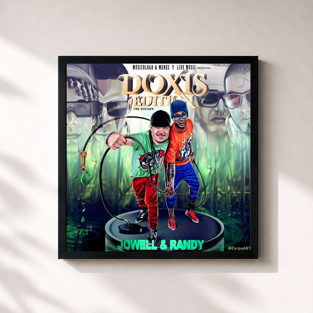 #noir Tableau carré de l'album Doxis Edition (The Mixtape) de Jowell & Randy, cadre noir 32x32 cm