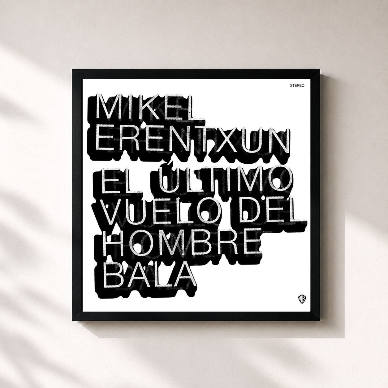 #noir Tableau carré de l'album El último vuelo del hombre bala de Mikel Erentxun, cadre noir 32x32 cm