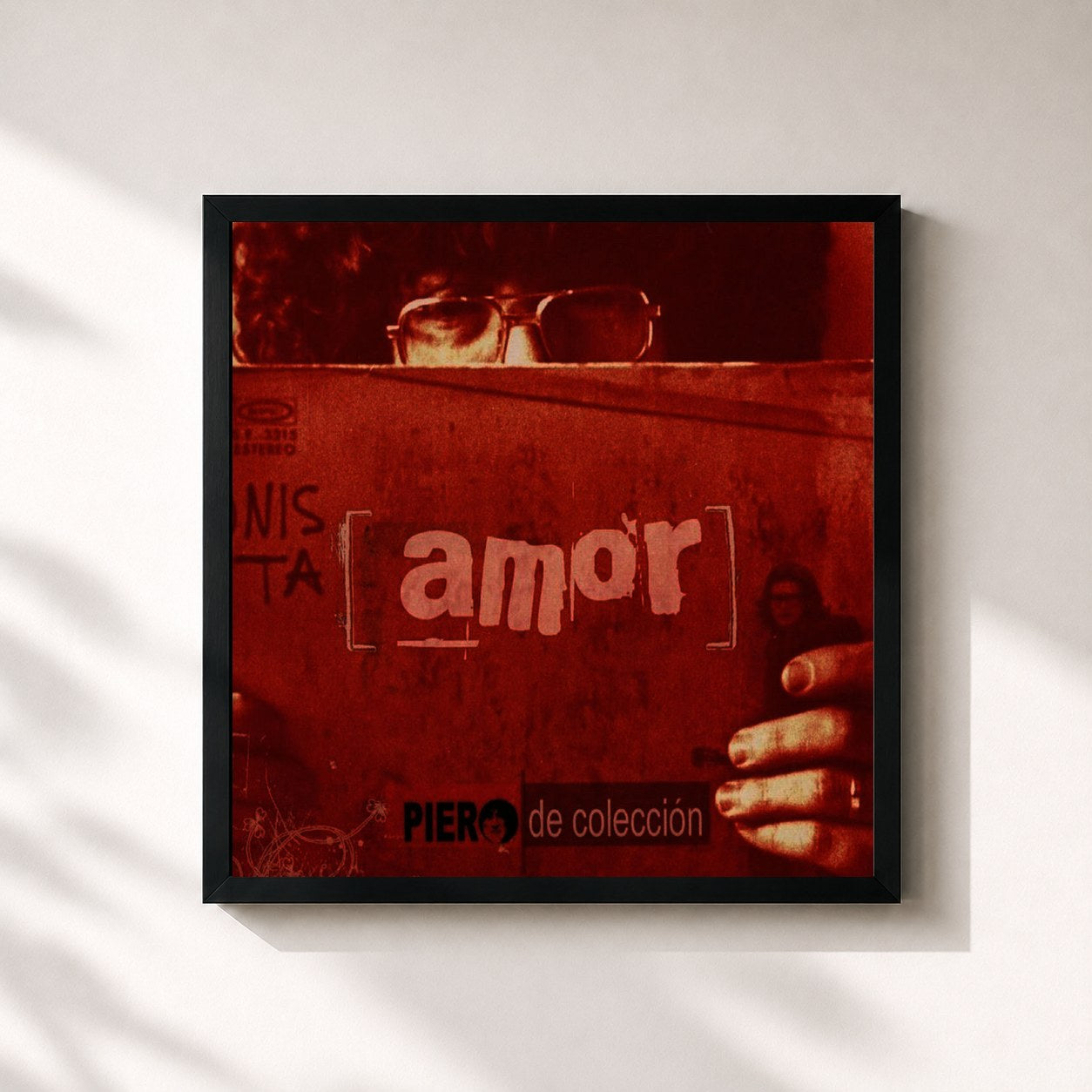 #noir Tableau carré de l'album Amor de Piero, cadre noir 32x32 cm