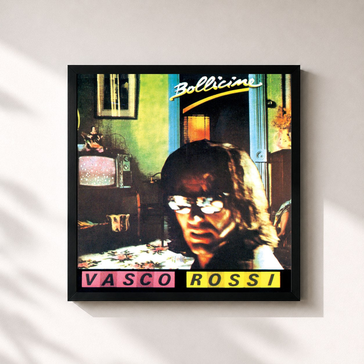 #noir Tableau carré de l'album Bollicine (Remastered) de Vasco Rossi, cadre noir 32x32 cm
