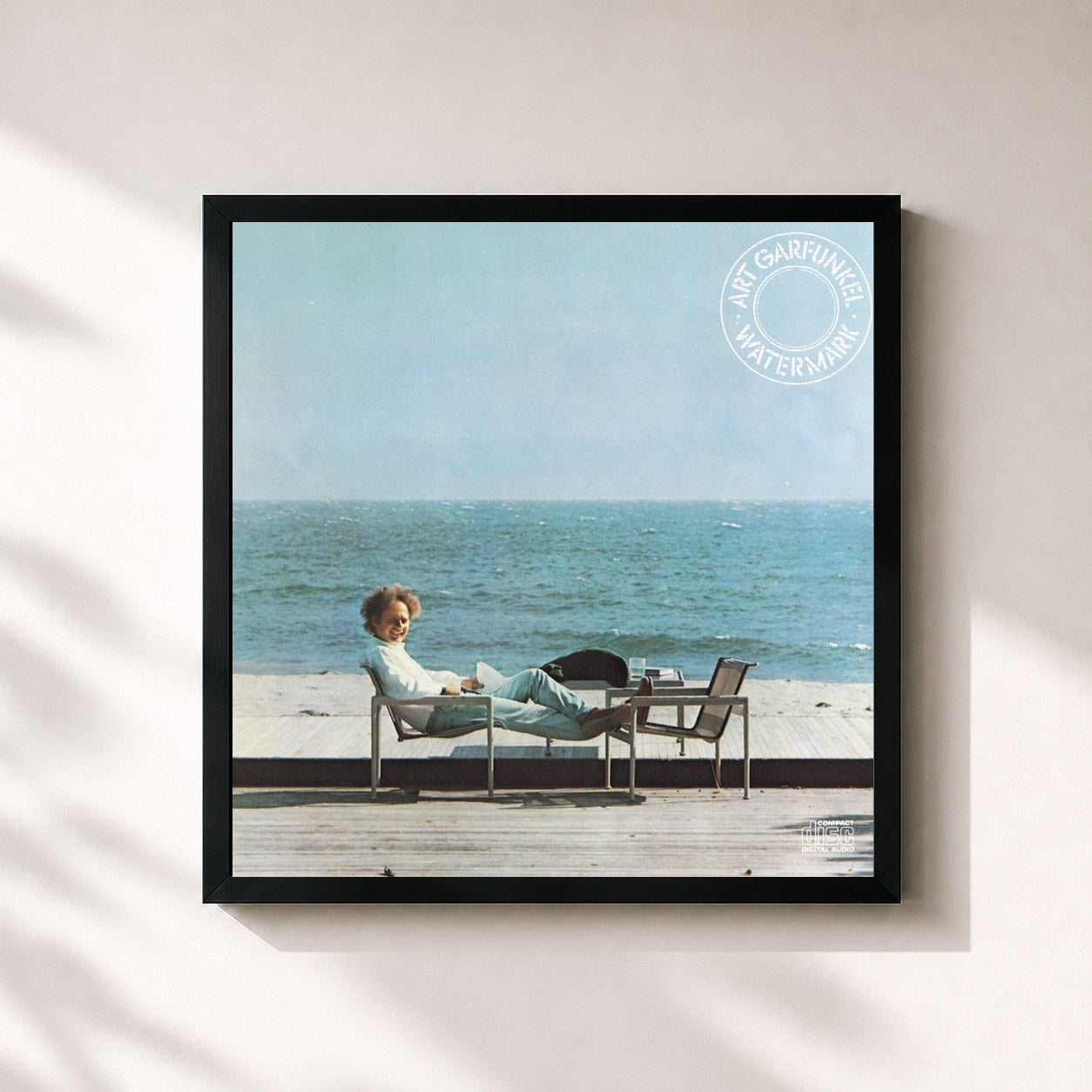 #noir Tableau carré de l'album Watermark de Art Garfunkel, cadre noir 32x32 cm