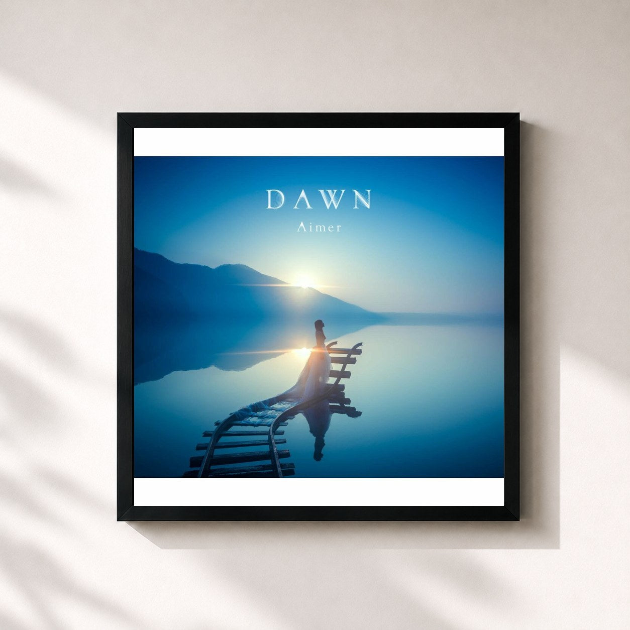 #noir Tableau carré de l'album DAWN de Aimer, cadre noir 32x32 cm