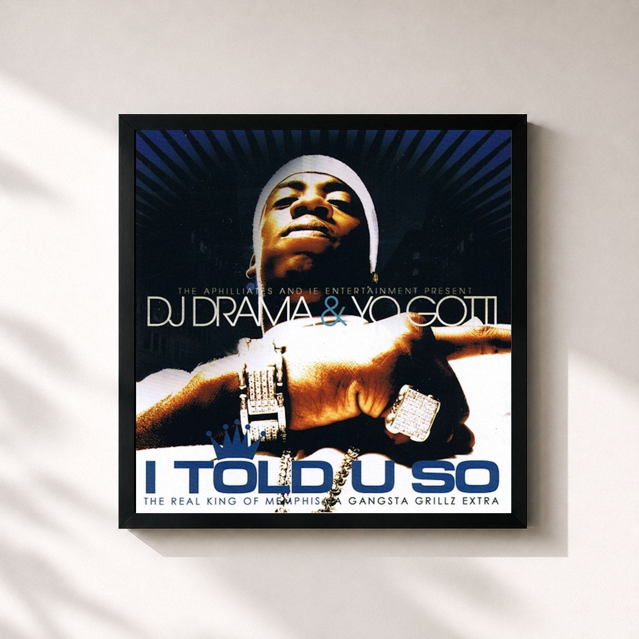 #noir Tableau carré de l'album I Told U So de Yo Gotti, cadre noir 32x32 cm