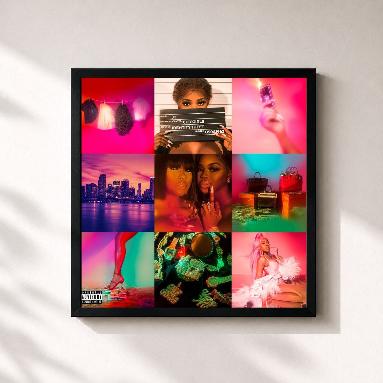 #noir Tableau carré de l'album City On Lock de City Girls, cadre noir 32x32 cm