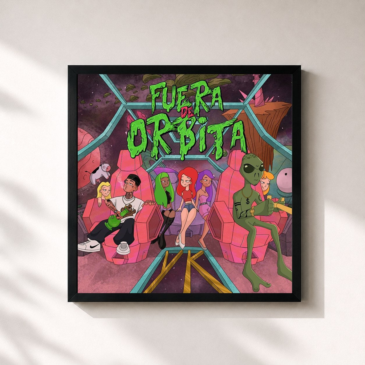 #noir Tableau carré de l'album Fuera de Órbita de La Santa Grifa, cadre noir 32x32 cm