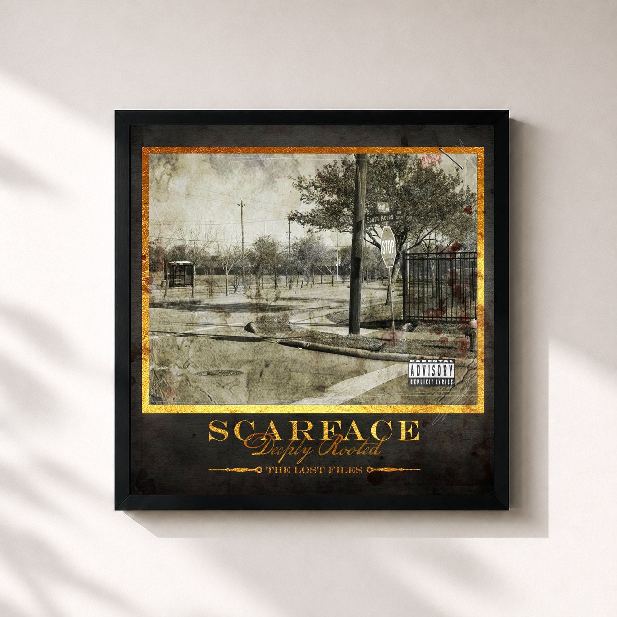 #noir Tableau carré de l'album Deeply Rooted: The Lost Files de Scarface, cadre noir 32x32 cm
