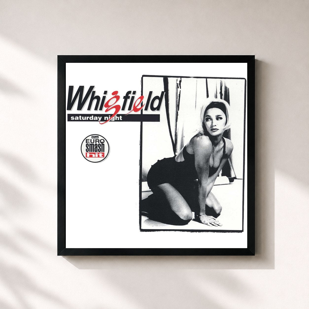 #noir Tableau carré de l'album Saturday Night Single de Whigfield, cadre noir 32x32 cm