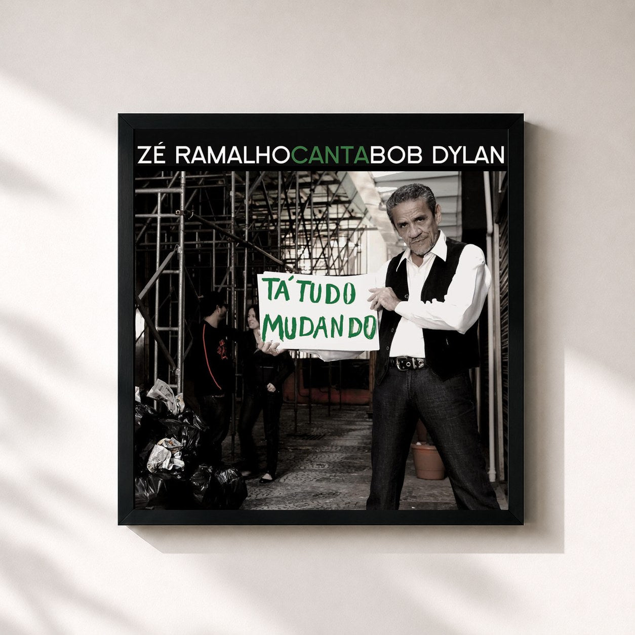 #noir Tableau carré de l'album Zé Ramalho Canta Bob Dylan de Zé Ramalho, cadre noir 32x32 cm
