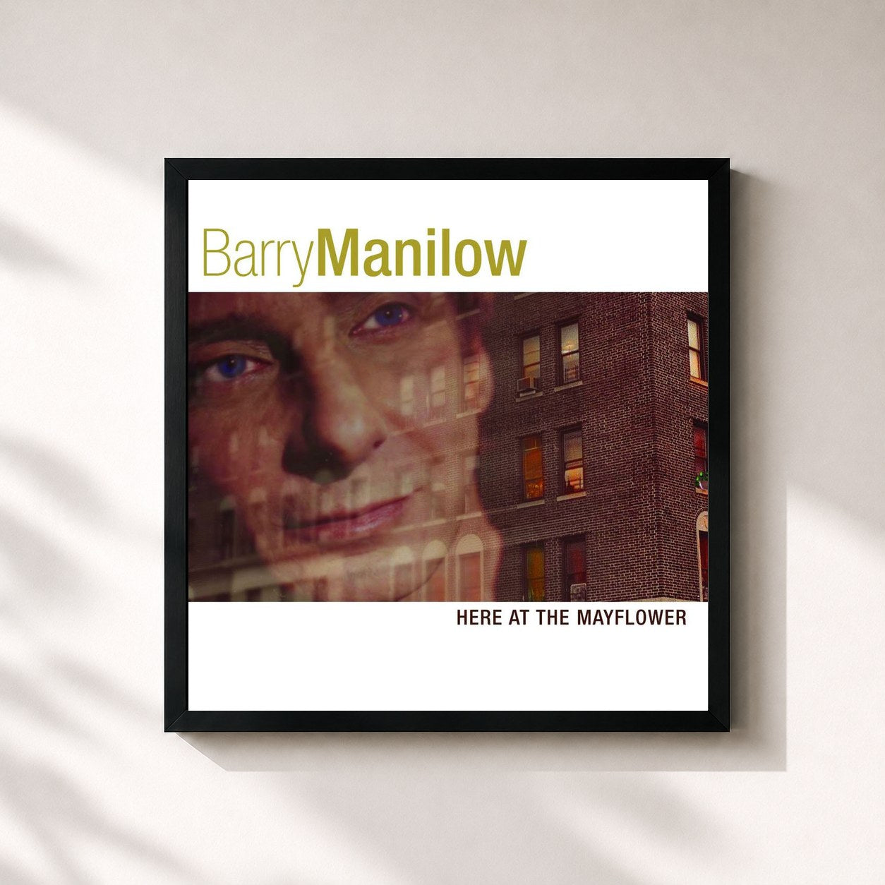 #noir Tableau carré de l'album Here At The Mayflower de Barry Manilow, cadre noir 32x32 cm
