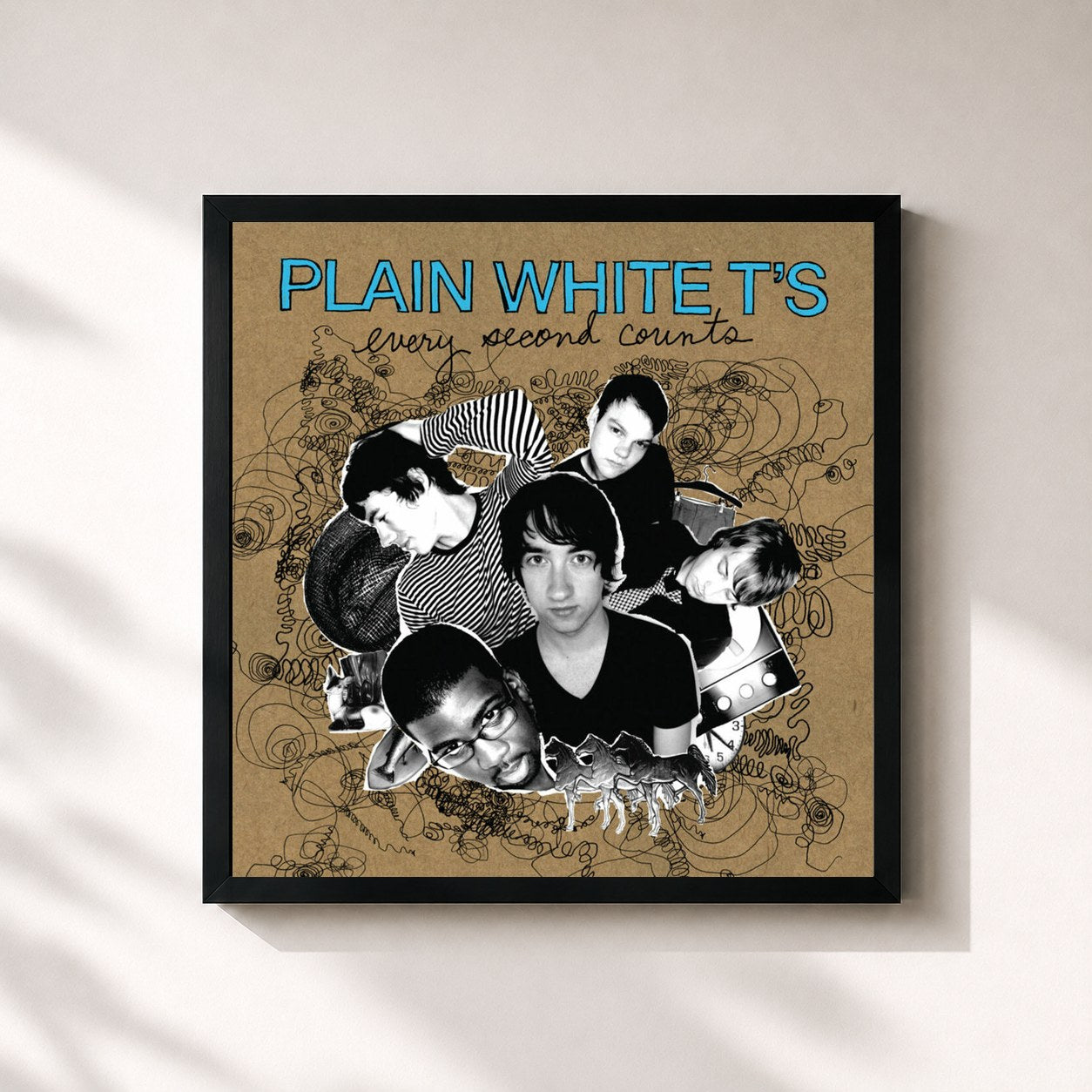 #noir Tableau carré de l'album Every Second Counts de Plain White T's, cadre noir 32x32 cm
