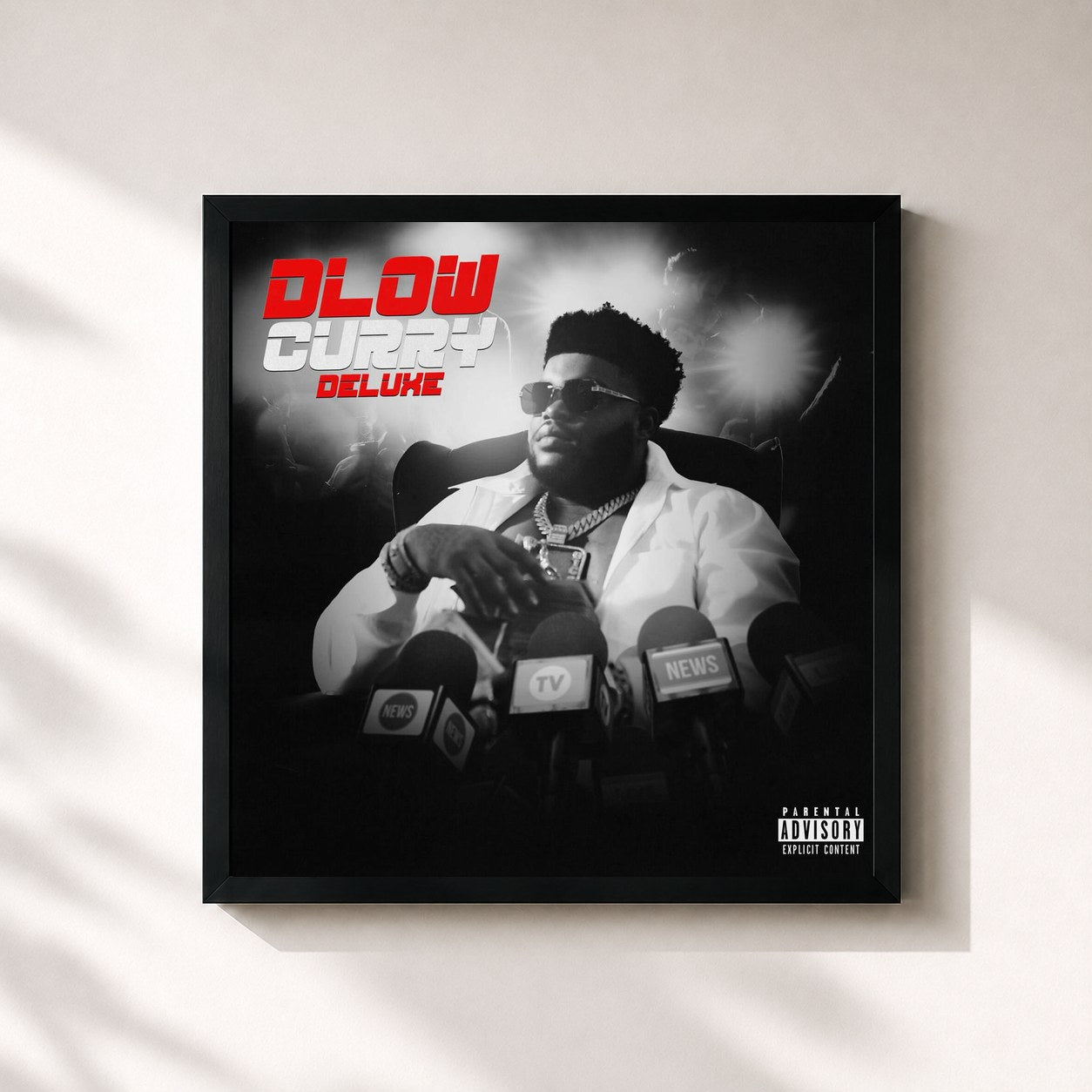 #noir Tableau carré de l'album Dlow Curry (Deluxe) de Bossman Dlow, cadre noir 32x32 cm