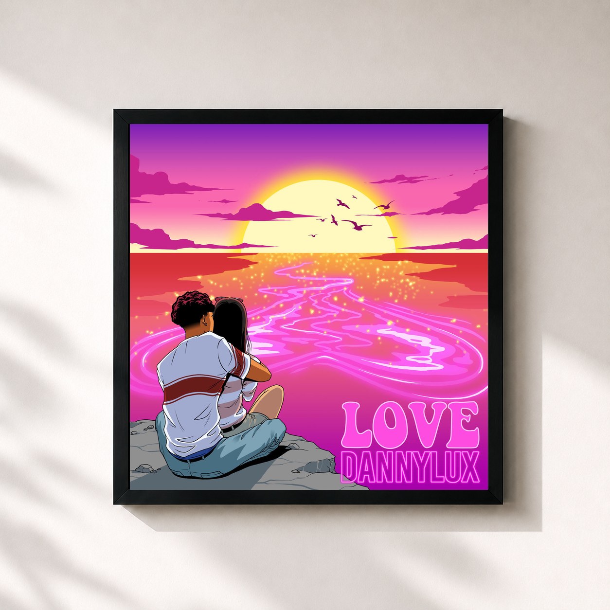 #noir Tableau carré de l'album Love </3 de DannyLux, cadre noir 32x32 cm
