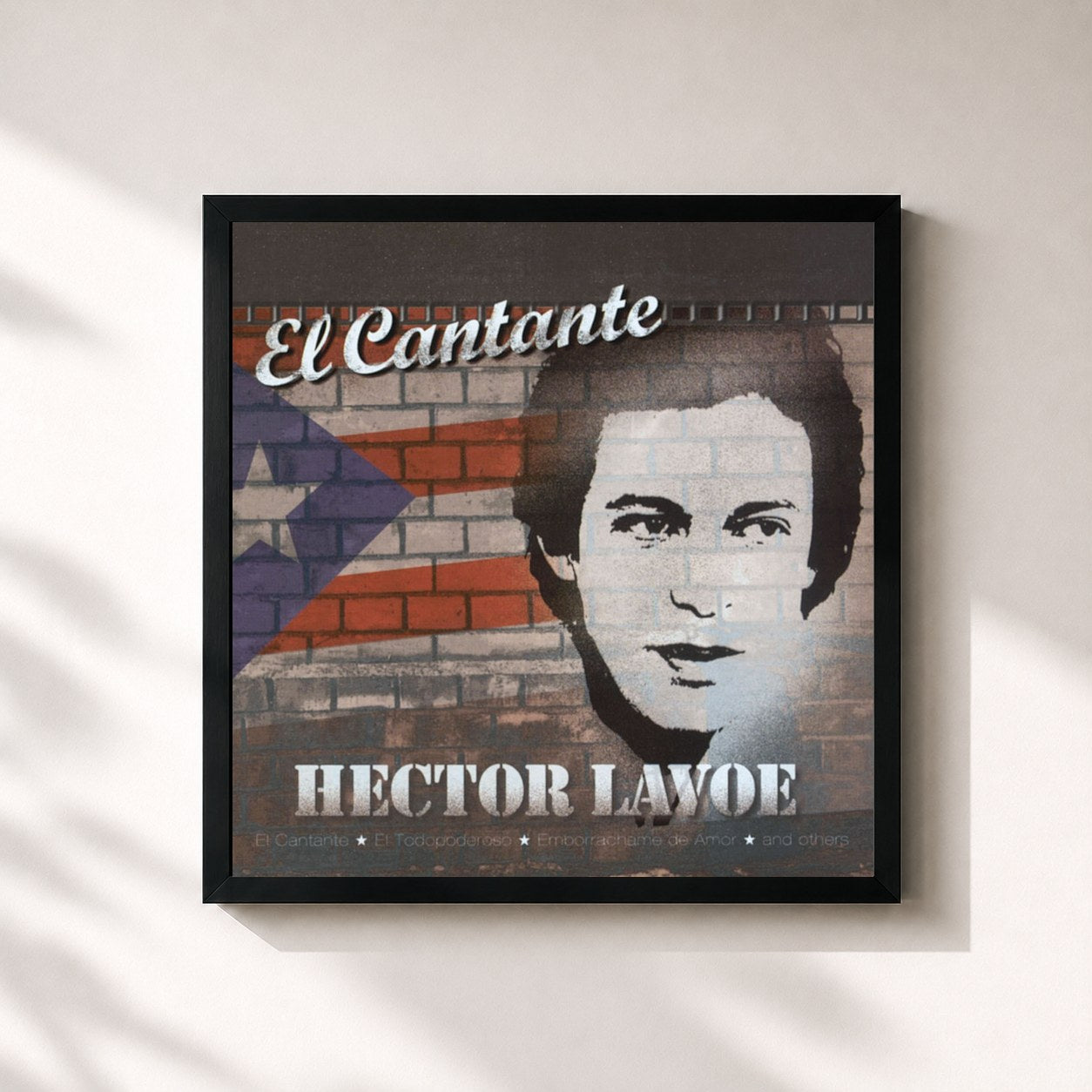 #noir Tableau carré de l'album El Cantante de Héctor Lavoe, cadre noir 32x32 cm