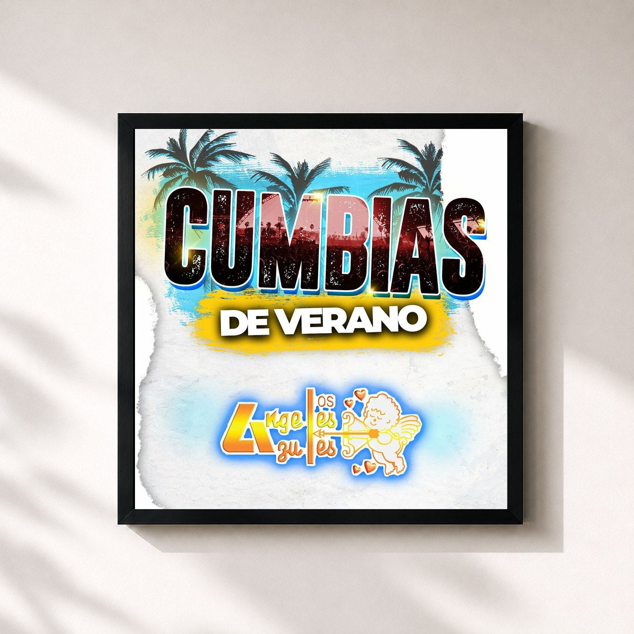 #noir Tableau carré de l'album CUMBIAS DE VERANO de Los Angeles Azules, cadre noir 32x32 cm