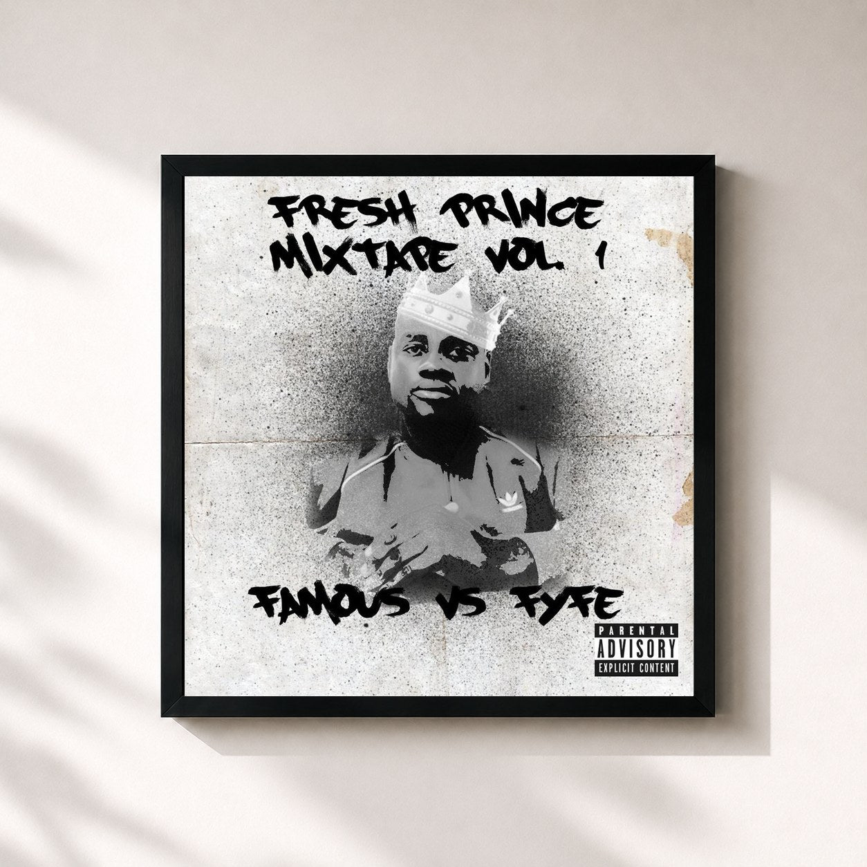 #noir Tableau carré de l'album Fresh Prince, Vol. 1: Famous vs Fyfe de Fyfe, cadre noir 32x32 cm