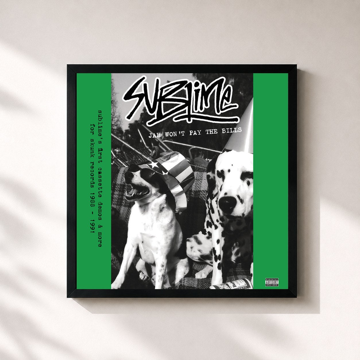 #noir Tableau carré de l'album Jah Won't Pay The Bills de Sublime, cadre noir 32x32 cm