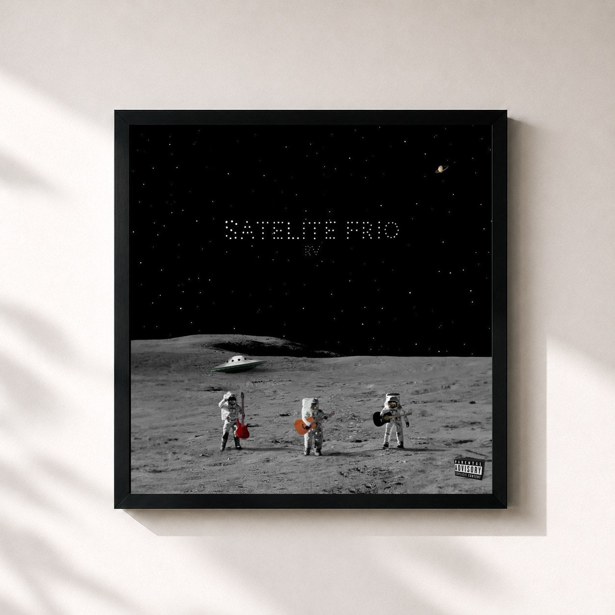#noir Tableau carré de l'album Satélite Frío de RV, cadre noir 32x32 cm