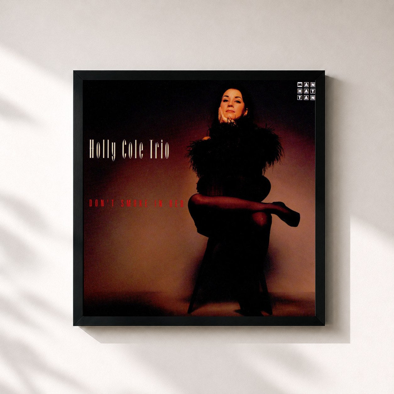 #noir Tableau carré de l'album Don't Smoke In Bed de Holly Cole, cadre noir 32x32 cm
