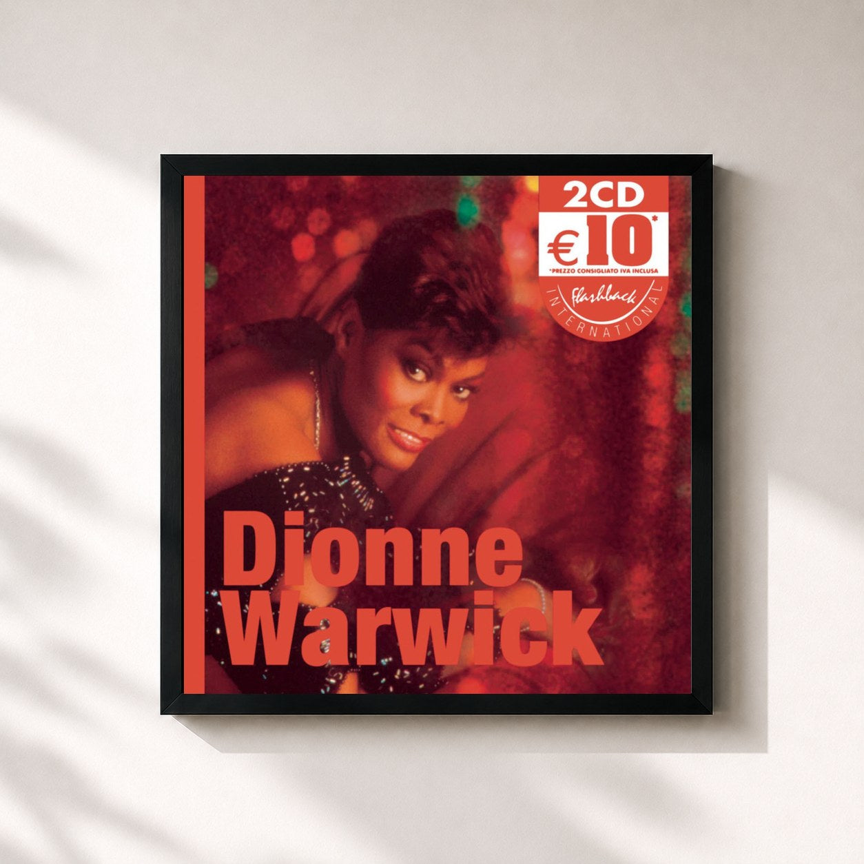 #noir Tableau carré de l'album Dionne Warwick de Dionne Warwick, cadre noir 32x32 cm
