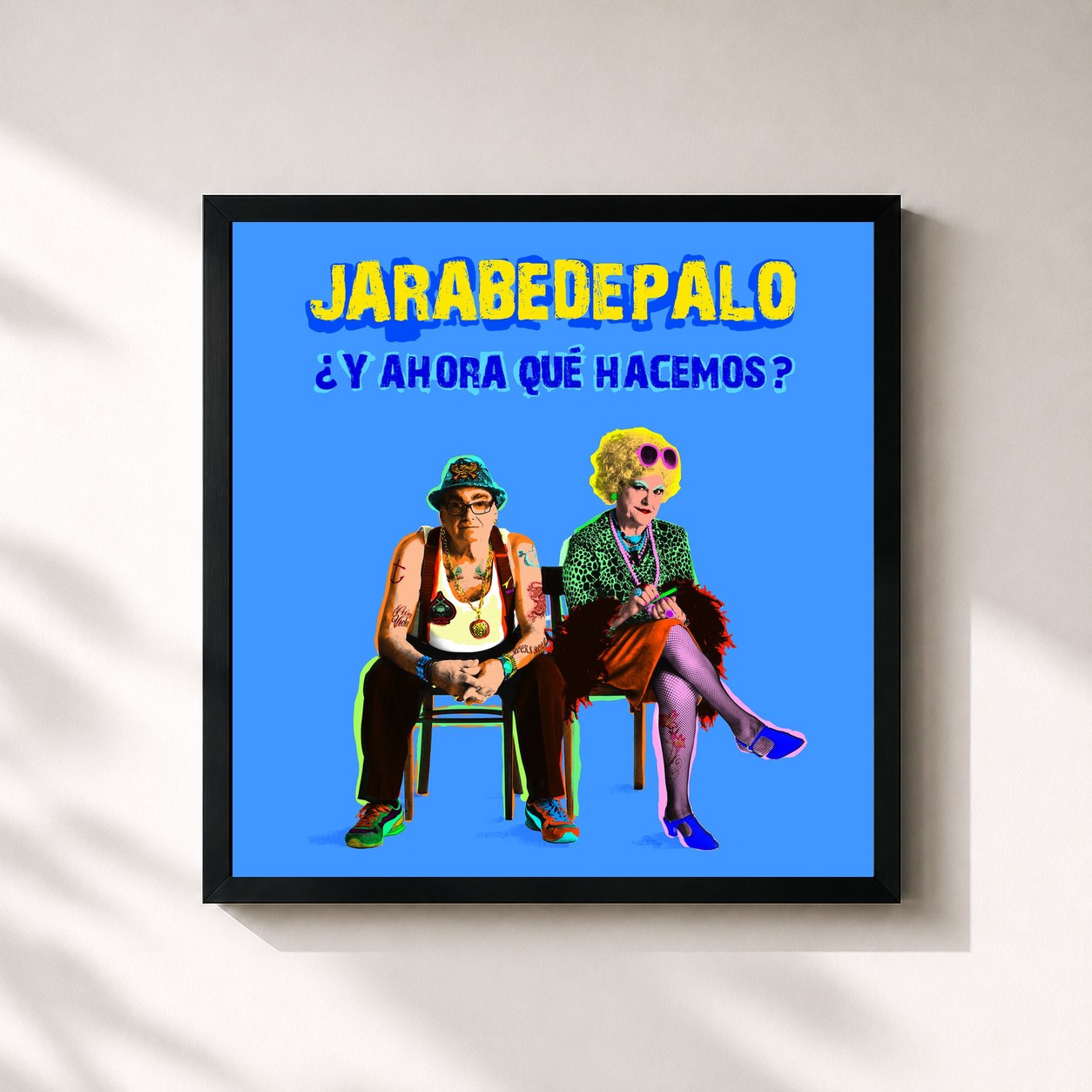 #noir Tableau carré de l'album ¿Y Ahora Que Hacemos? de Jarabe de Palo, cadre noir 32x32 cm