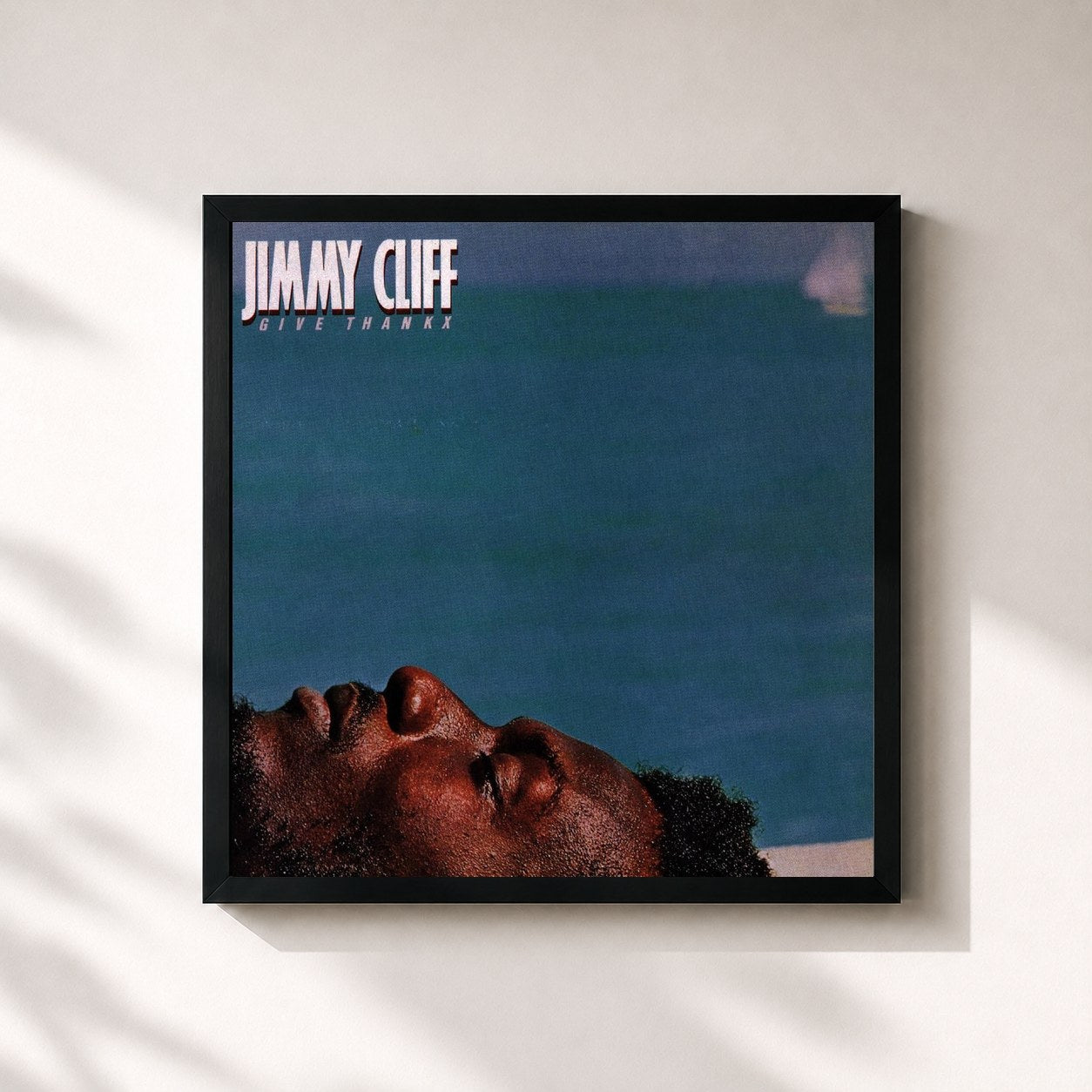 #noir Tableau carré de l'album Give Thanx de Jimmy Cliff, cadre noir 32x32 cm