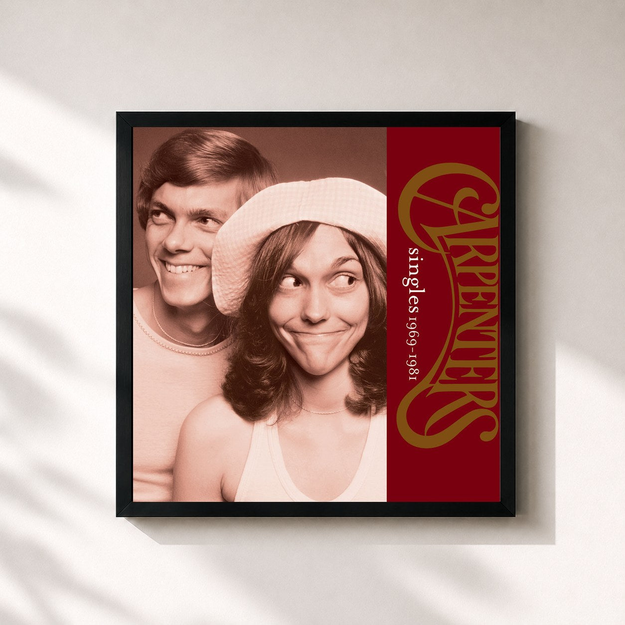 #noir Tableau carré de l'album Singles 1969-1981 de Carpenters, cadre noir 32x32 cm