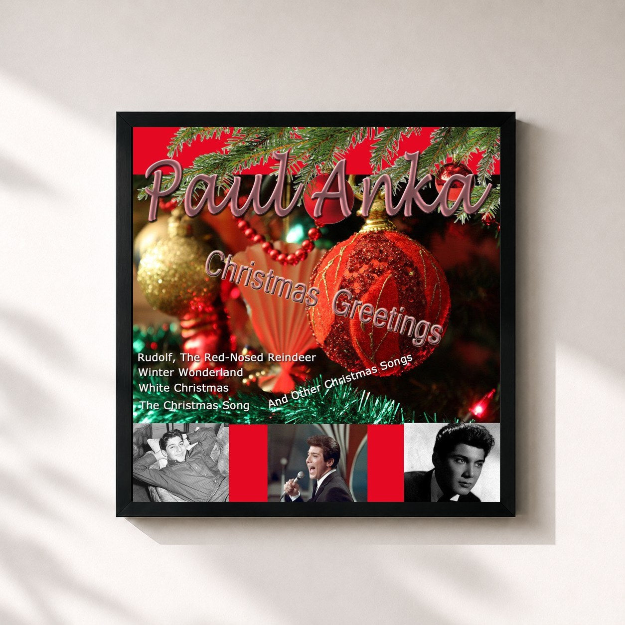 #noir Tableau carré de l'album Paul Anka - Christmas Greetings de Paul Anka, cadre noir 32x32 cm
