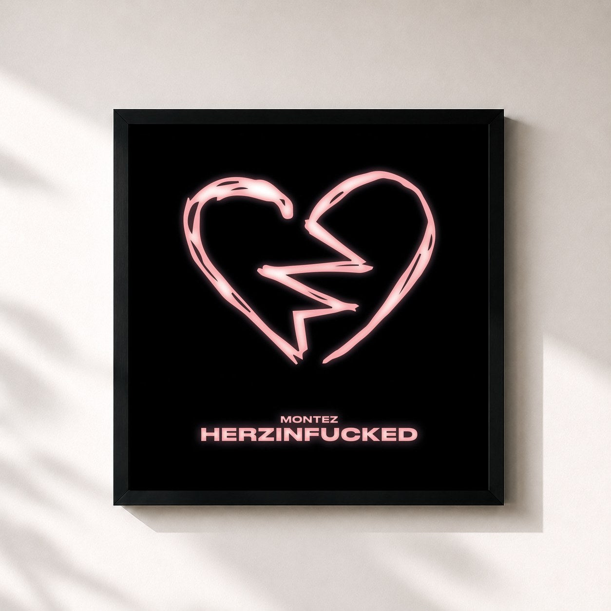 #noir Tableau carré de l'album HERZINFUCKED de Montez, cadre noir 32x32 cm